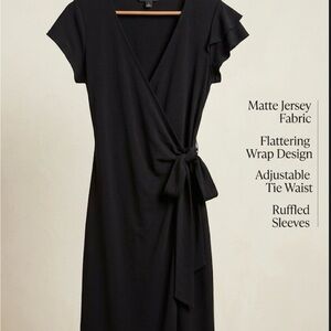 Banana Republic Matte Jersey Wrap Dress Ruffled Sleeves Tie Waist Black S